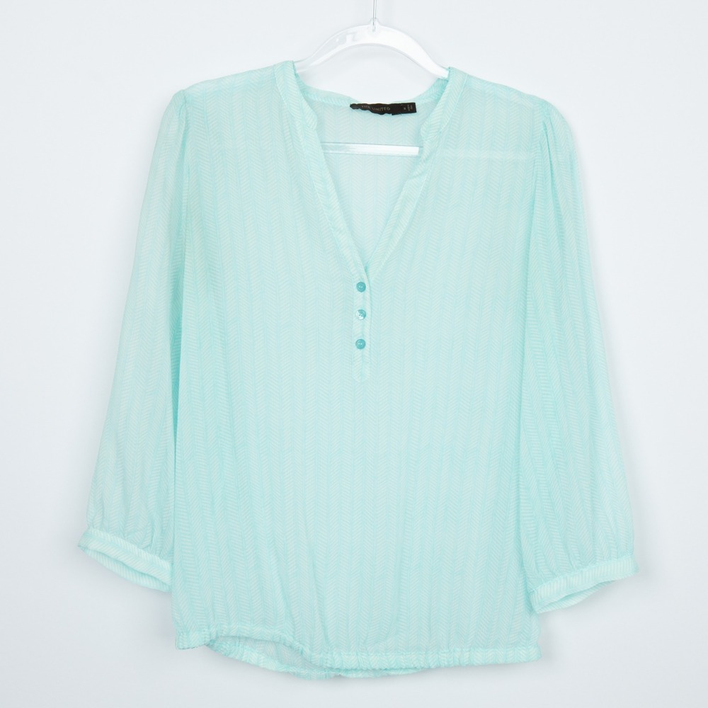 The Limited Aqua Blue‎ Sheer Henley Blouse Size S Women's